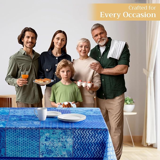 Maison d' Hermine Table Cloth Rectangle Table 100% Cotton 60 x 108 Inches Tablecloth Reusable Decorative for Dining Room Farmhouse Home Valentines Day Decorations Spring Summer - Indigo Love