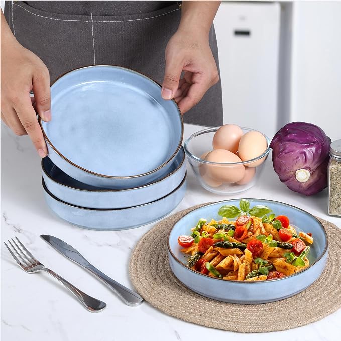 LIANYU Pasta Bowls Set of 4, 8.25’’ Wide Shallow Salad Serving Plate | - Image 6