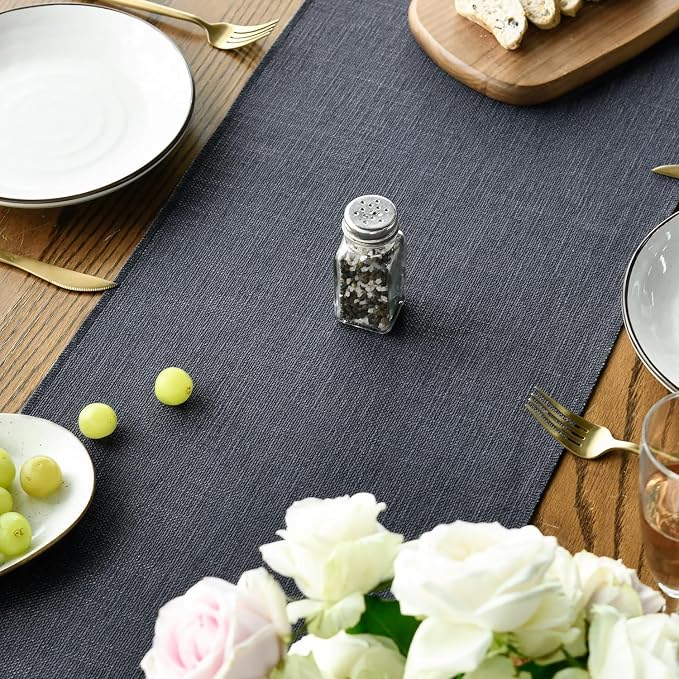 Artoid Mode Graphite Grey Tassel Table Runner, Linen Blend Rustic Farmhouse - Image 7