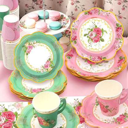 200Pcs Floral Tea Cups and Saucers - Image 2