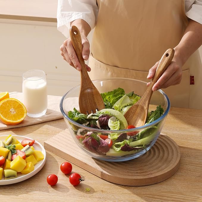 Acacia Wood Salad Server Set, Serving Utensils 10.4 Inch | Wooden Spoon and - Image 4