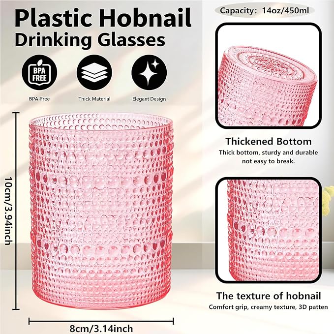 YOUBET 24PCS Pink Plastic Drinking Glasses - Image 2