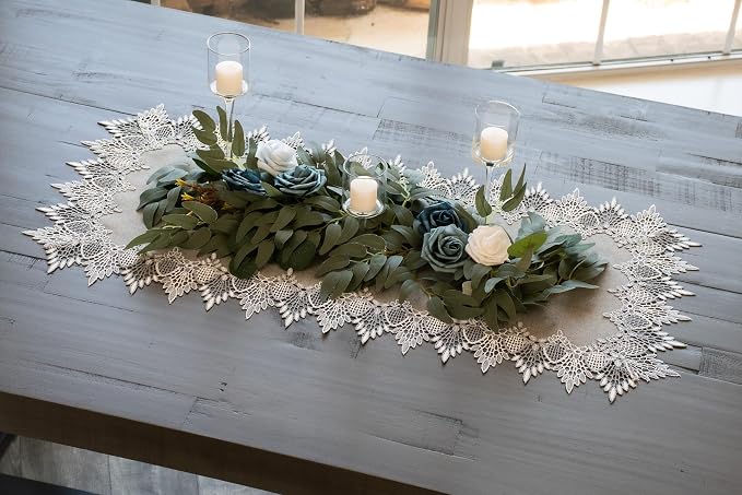 Lace Runner Earth Tone Silver Lace on Silver Fabric Table Runners, Dresser Scarf - Image 3