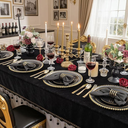 KIRE 60PCS Black Plastic Plates - Black Disposable Plates with Gold Rim for Halloween Party/Graduation - Include 30Pcs 10.25inch for Dinner and 30Pcs 7.5inch for Dessert