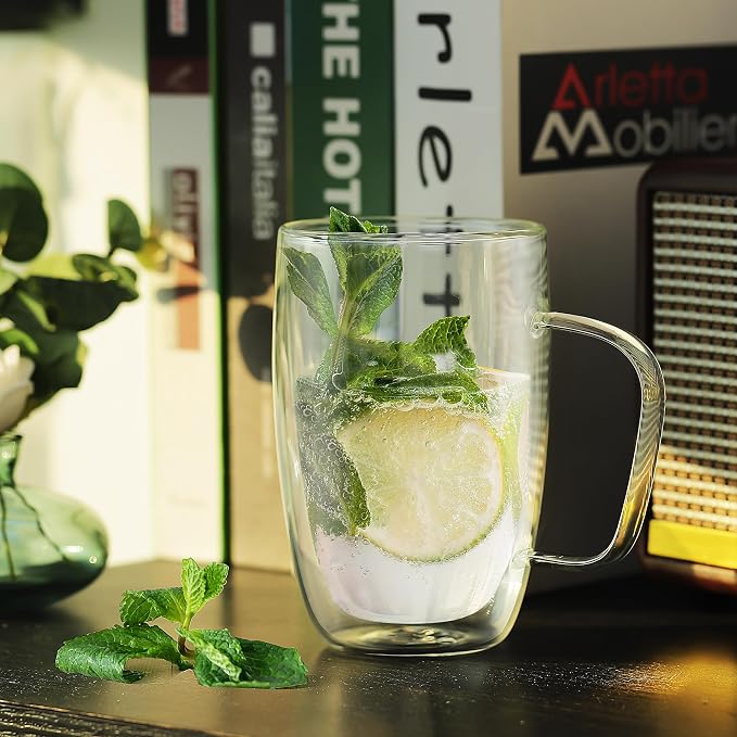 Joeyan Large Clear Double Walled Glass Coffee Mugs 16 oz, Double Layer Tea - Image 4