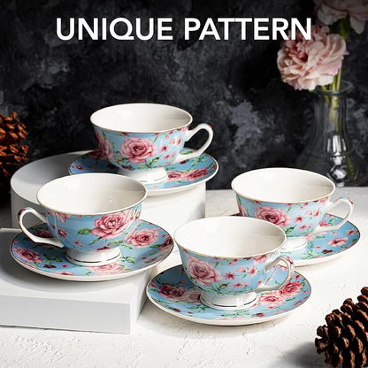 BTaT- Floral Tea Cups and Saucers, 8 oz, Fine Porcelain Teacup Set - Image 2