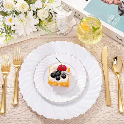 YOUBET 125PCS White and Gold Plastic Plates - Image 8