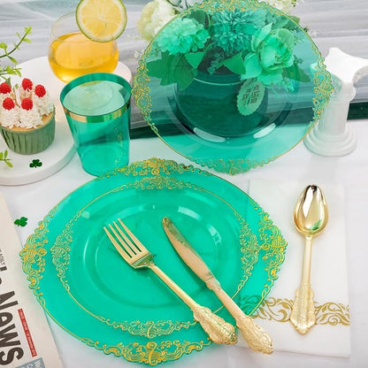350 Pcs Green Gold Plates for St. Patrick's Day | Green Party Plates Set for 50 - Image 7