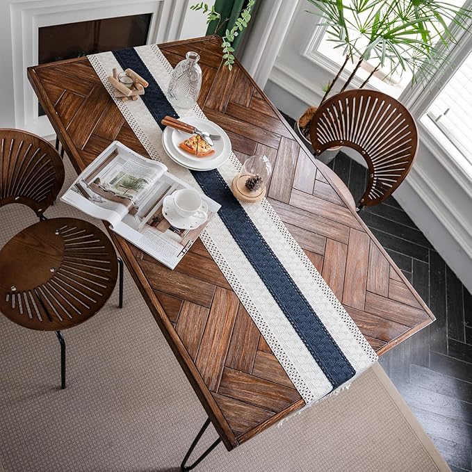 Macrame Table Runne Beige and Blue Boho Table Runners - Image 6