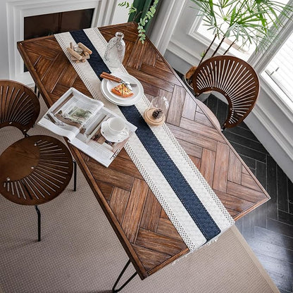 Macrame Table Runne Beige and Blue Boho Table Runners - Image 6