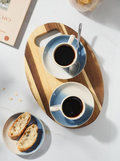 famiware 3oz Espresso Cups and Saucers, Azure Blue | Ceramic Small Coffee Mug - Image 7
