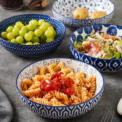 Selamica Ceramic Pasta Bowls Set of 4, Large Salad Bowls, Stackable Serving - Image 3