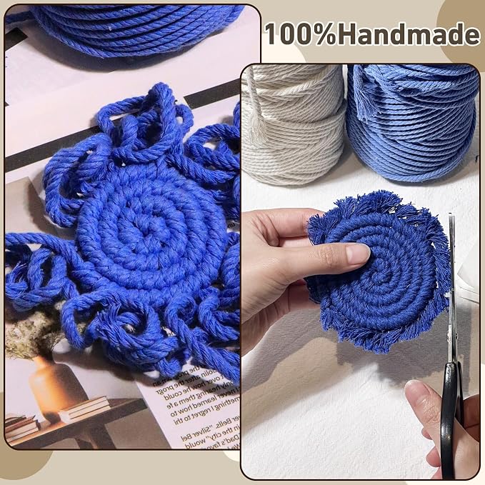 Coomin Car Coasters for Cup Holders, 3.8in 2p Light Blue | Absorbent Macrame - Image 7