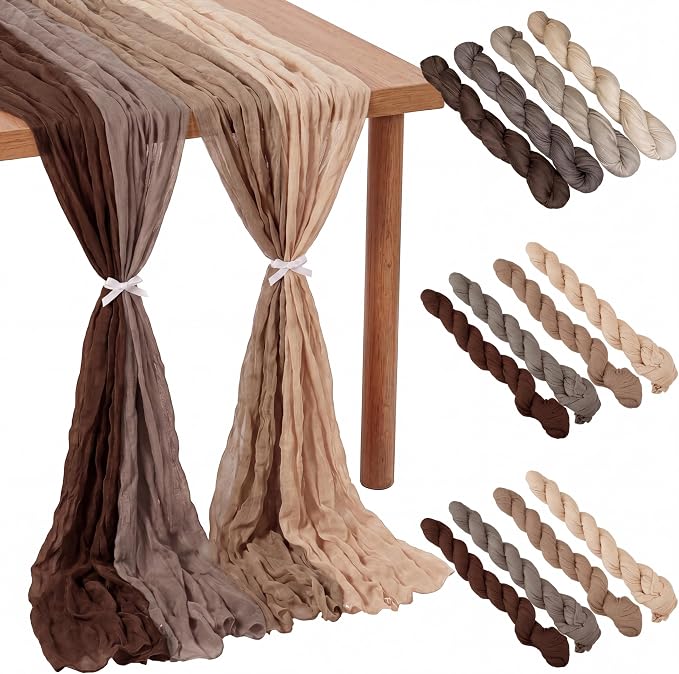 12 Pcs Fall Cheesecloth Gauze Table Runners, Gradient Brown | Thanksgiving by Remagr