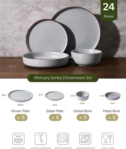 Famiware Mercury 24-Piece Stoneware Plates and Bowls, Light Grey | Dinnerware - Image 2