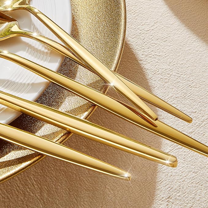 18/10 Silverware Set for 4, 20 Piece Gold Stainless Steel Flatware Cutlery | - Image 3