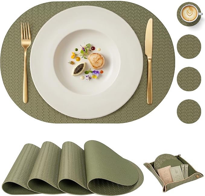 Woven Faux Leather Oval Placemats Set of 4/6 by Promattoo