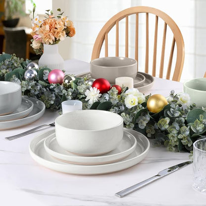 LIANYU 12 Piece Ceramic Dinnerware Set, Stoneware Dinner Dish Set - Image 4