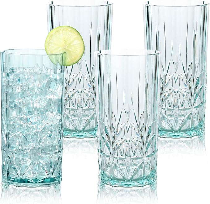 BELLAFORTE Shatterproof Tritan Plastic Tall Tumbler, Set of 4, 18oz - Myrtle Beach Drinking Glasses - Unbreakable Drinking Glasses for Parties - BPA Free - Teal
