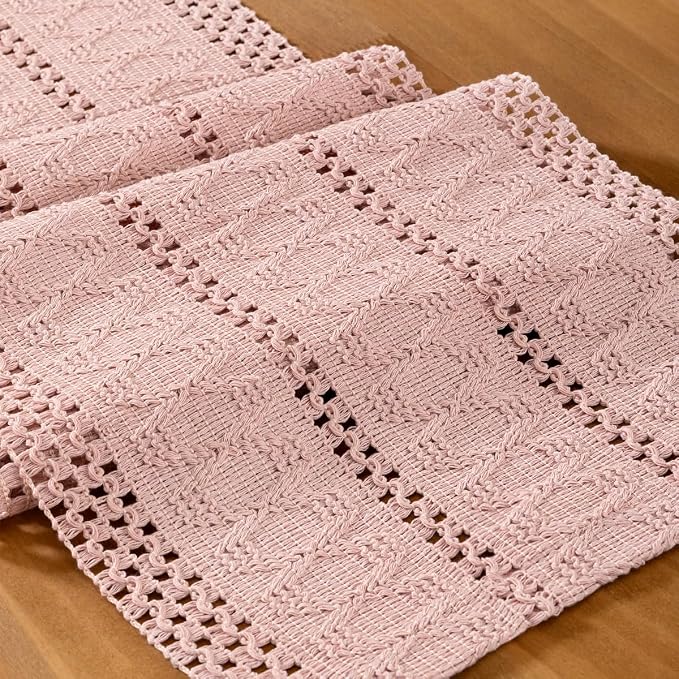 Pink Boho Table Runner Farmhouse Macrame Woven Table Runner 12x72 Inch | Small - Image 2