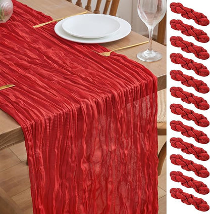 Asee'm 12pcs Red Cheesecloth Table Runner Christmas 10FT Boho Rustic Gauze | by Aseem