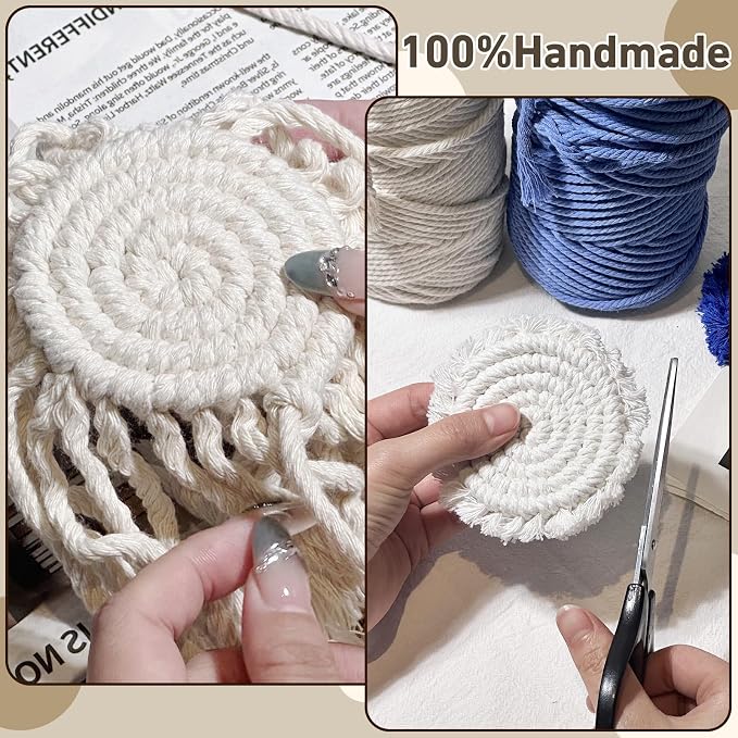 Coomin Car Coasters for Cup Holders, 3.8in 2p Beige | Absorbent Macrame Drink - Image 8