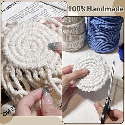 Coomin Car Coasters for Cup Holders, 3.8in 2p Beige | Absorbent Macrame Drink - Image 8