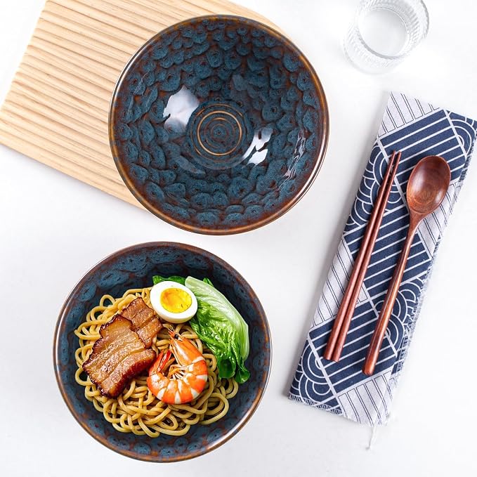 Ceramic Japanese Ramen Bowl Set, 2 Sets Asian Pho Udon Soup Noodle Bowls - Image 4