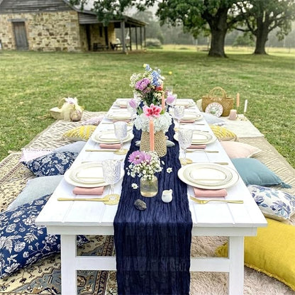 10 Pack Navy Blue Cheesecloth Table Runner 17 x 108 Inch | Boho Gauze Fabric - Image 7