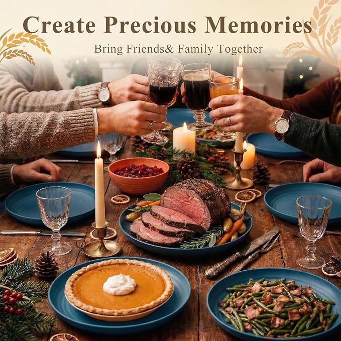 Deep Dinner Plates 11 Inch, Plastic Plates Reusable, Unbreakable Wheat Straw - Image 6