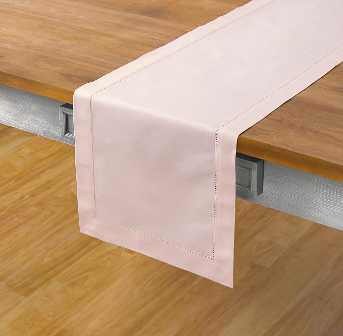 Solino Home Cotton Linen Table Runner Pink, Hemstitch Collection 14 x 48 in | - Image 2