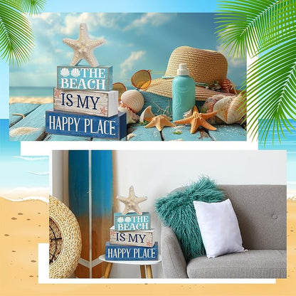 Moucuny 4 Pcs Summer Table Decoration Beach Tiered Tray Decor Starfish Coastal - Image 5