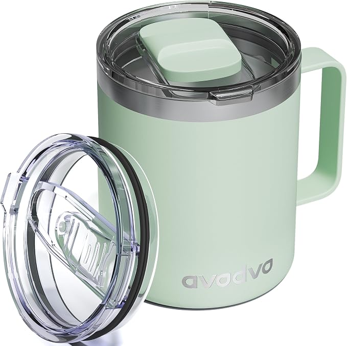 12oz Insulated Coffee Mug with Lid – Includes Two Lids, Stainless Steel Coffee by avodvo