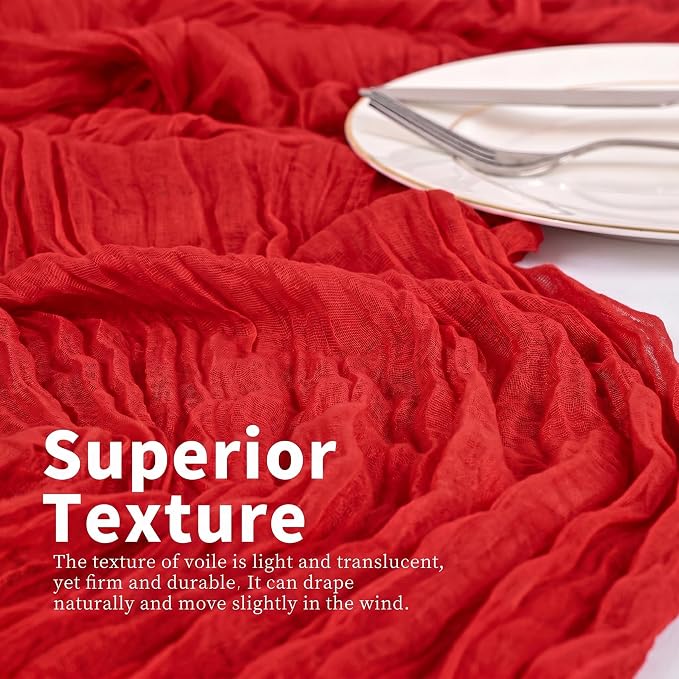 4 Pack Red Table Runner 17 x 108inch Cheesecloth Table Runner Boho Gauze Table - Image 2