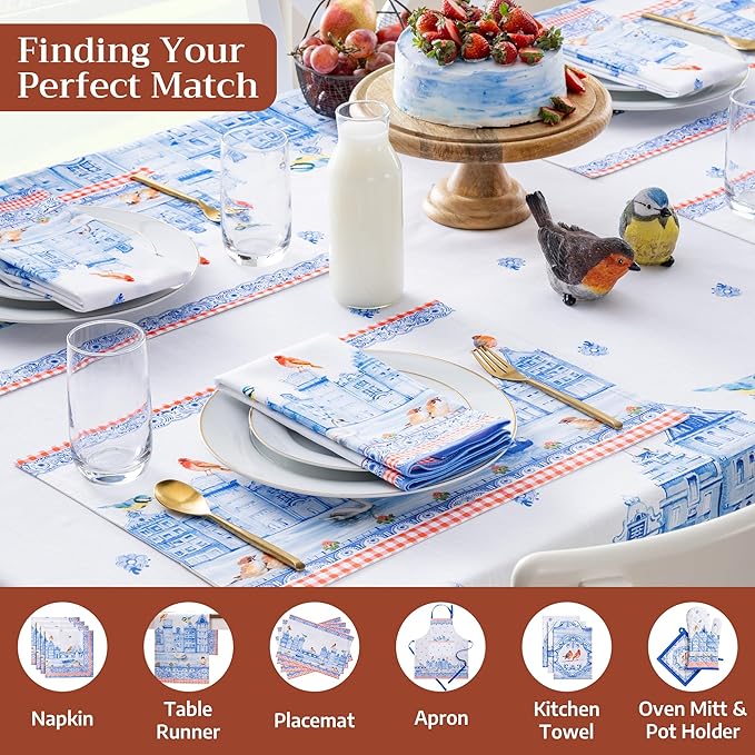 Maison d' Hermine Table Cloth Rectangle Table 100% Cotton 70 x 140 Inches Tablecloth Reusable Decorative for Dining Room Farmhouse Home Valentines Day Decorations Spring Summer - Amsterdam Canals