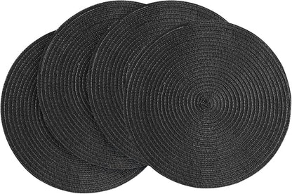 15 Inch Round Braided Placemats Set of 4, Washable Heat Resistant Cotton by Floroom