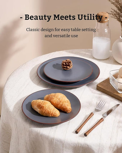 Famiware Venus Ceramic Plates and Bowls Sets, Speckled Dinnerware Dish Sets for 8 (24 Pieces) - Microwave and Dishwasher Safe, Matte Charcoal