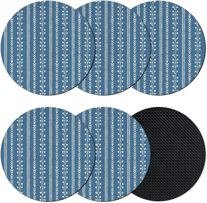 Blue Striped Coasters Set of 6, Absorbent Coasters by Unknown