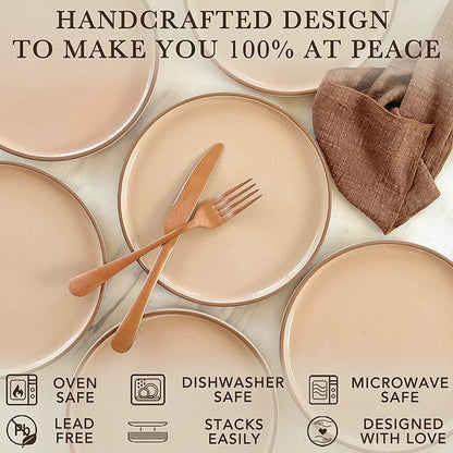 MORA Ceramic Flat Plates Set of 6-8 in - The Dessert, Salad, Appetizer, Small Lunch, etc Plate. Microwave, Oven, and Dishwasher Safe, Scratch Resistant. Kitchen Porcelain Dish - Chai