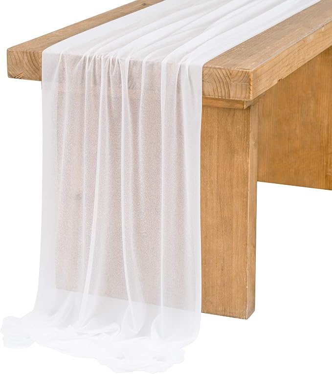 Ling's Moment 14Ft Brilliant White Table Runner, Long Chiffon Table Runners | by LingsMoment