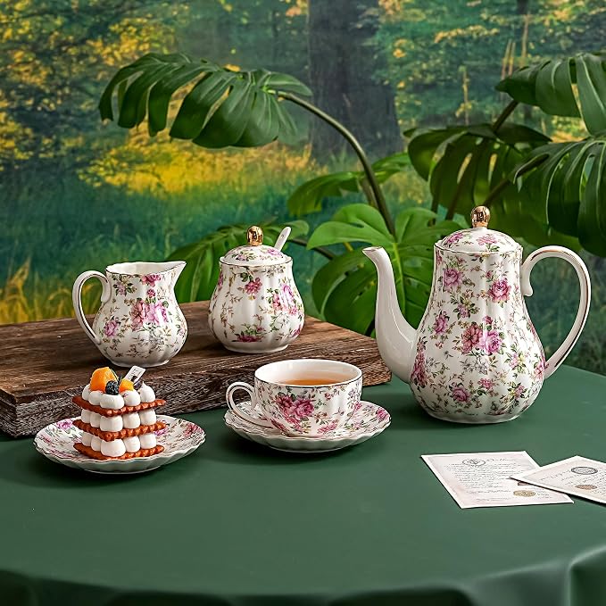 Agyiuns Tea Cup and Saucers, 6.4oz Floral Tea Cups - Image 5