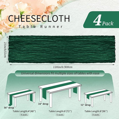 4 Pack Cheesecloth Table Runner 10FT Emerald Green Table Runner Boho Gauze - Image 2