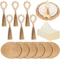 Gejoy 18 Pcs Boho Woven Placemats Wood Bead Napkin Rings with Dinner Napkins Cloth 13.8 Inch Round Water Hyacinth Placemat Farmhouse Rustic Table Chargers Wooden Dinner Ring for Wedding Thanksgiving