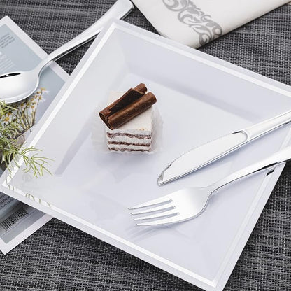 200PCS Silver Plastic Silverware, Disposable Utensils & Cutlery | 100 Forks - Image 5