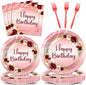 96Pcs Burgundy Birthday Party Supplies Burgundy Floral Paper Plates Napkins by Justforjoyful
