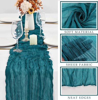 Teal 12 Pieces Cheesecloth Table Runner 10FT Runner - Image 2