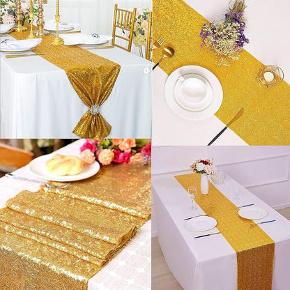 12 Packs 12 X 108 Inch Gold Sequin Table Runner Glitter Dining Table Runner - Image 7