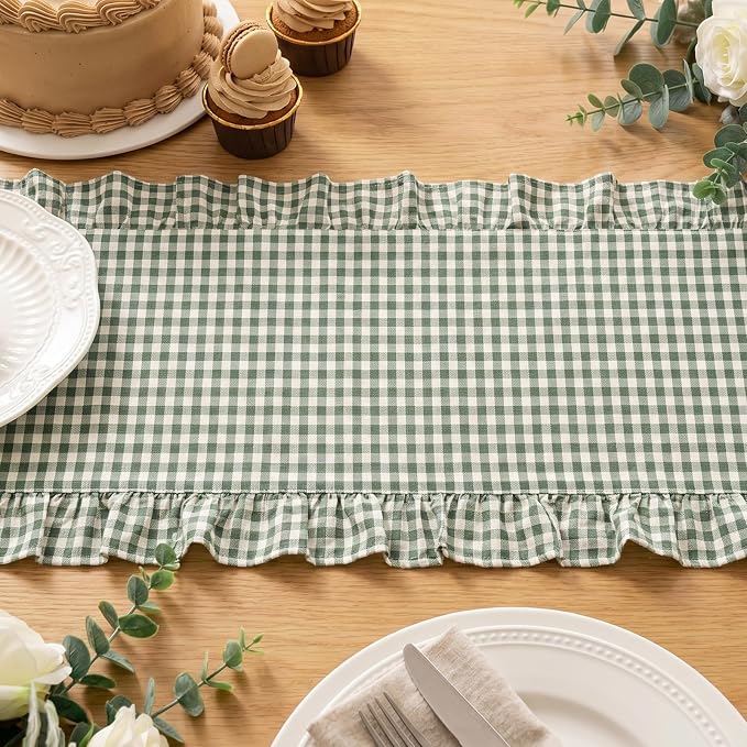 Eternal Beauty 14x72 Gingham Ruffle Table Runner - Image 3