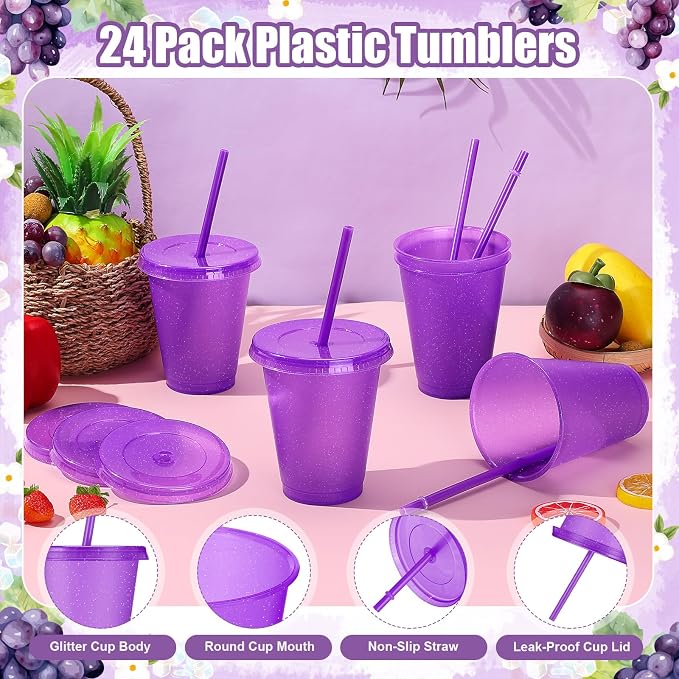 24 Pcs Plastic Tumblers with Lids and Straws, Reusable Cups with Lids Plastic - Image 3