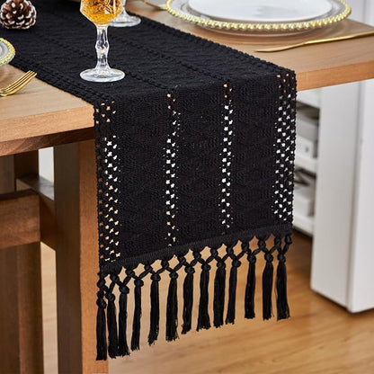 Black Table Runner with Tassels - Image 4